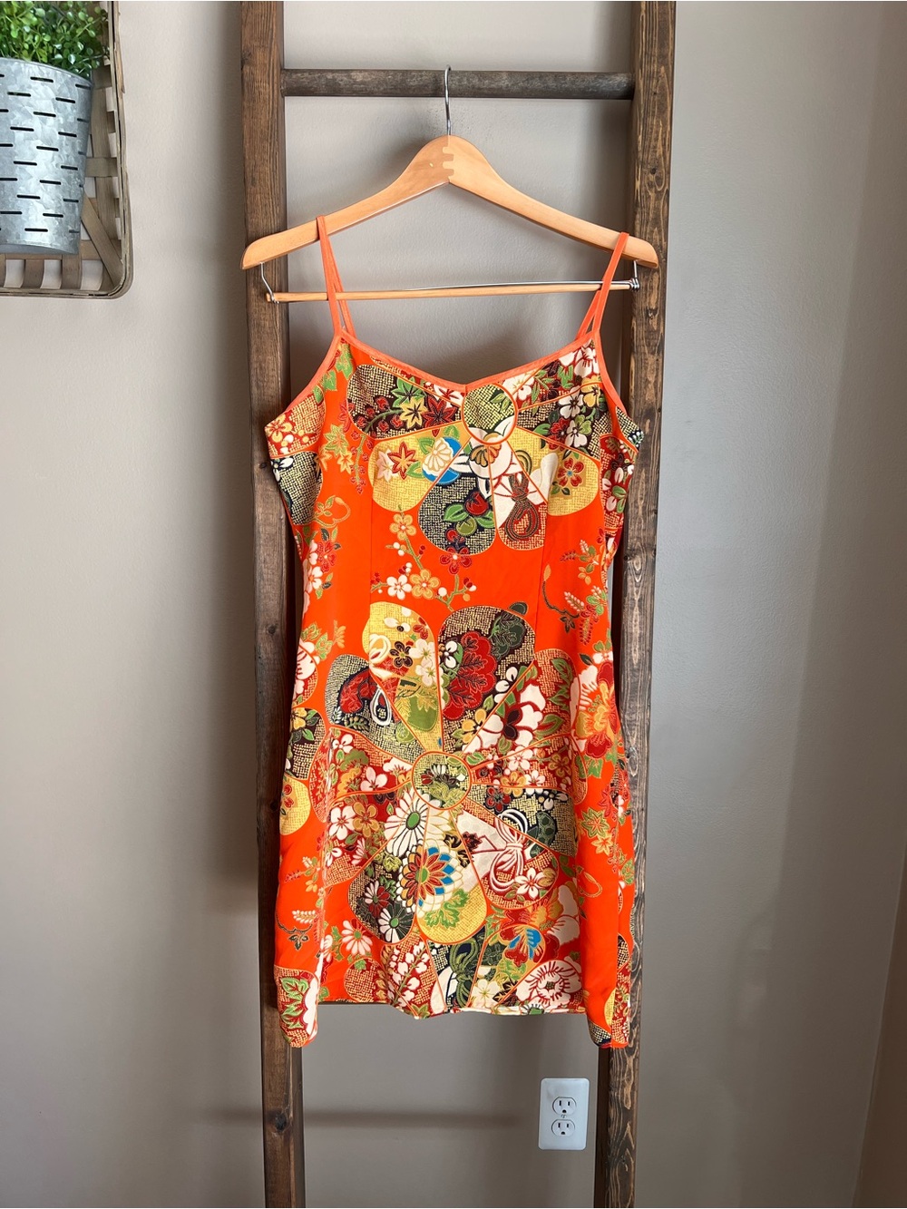 Y2K Vibrant Orange Floral Slip Dress